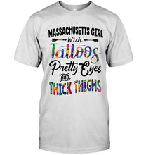 Load image into Gallery viewer, Massachusetts girl tattoos pretty eyes and thick thighs White T Shirt