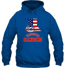 Load image into Gallery viewer, Vancouver Canucks British Columbia 4th July independence day american flag shirt