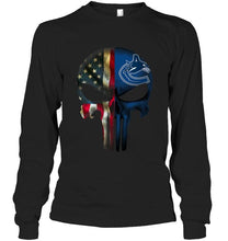 Load image into Gallery viewer, Vancouver Canucks skull american flag shirt