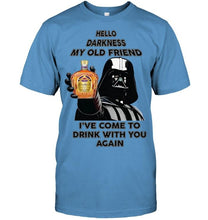 Load image into Gallery viewer, Darth vader loves Crown Royal Whisky Hello darkness my old friend i've come to drink with you again t shirt