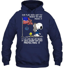 Load image into Gallery viewer, Flag does not fly because wind moves it It flies with breath of soldier died protecting it Vancouver Canucks snoopy shirt