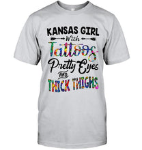 Load image into Gallery viewer, Kansas girl tattoos pretty eyes and thick thighs White T Shirt