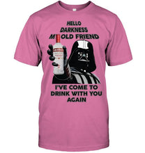 Load image into Gallery viewer, Darth vader loves Smirnoff Vodka Hello darkness my old friend i've come to drink with you again t shirt