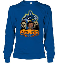 Load image into Gallery viewer, Vancouver Canucks halloween Michael Myers Freddy Krueger Jason pumpkin shirt