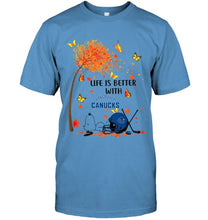 Load image into Gallery viewer, Life is better with Vancouver Canucks snoopy sleeping under autumn tree hoodie