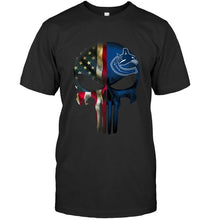 Load image into Gallery viewer, Vancouver Canucks skull american flag shirt