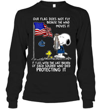 Load image into Gallery viewer, Flag does not fly because wind moves it It flies with breath of soldier died protecting it Vancouver Canucks snoopy shirt