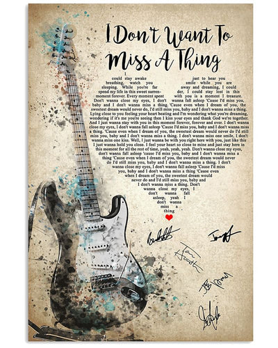 Aerosmith I Don't Want to Miss A Thing Lyrics Heart Guitar Signature Poster No Frame/ Framed Canvas