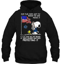 Load image into Gallery viewer, Flag does not fly because wind moves it It flies with breath of soldier died protecting it Vancouver Canucks snoopy shirt