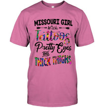 Load image into Gallery viewer, Missouri girl tattoos pretty eyes and thick thighs White T Shirt