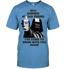 Load image into Gallery viewer, Darth vader loves Absolut Vodka Hello darkness my old friend i've come to drink with you again t shirt