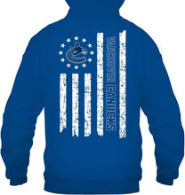 Load image into Gallery viewer, Vancouver Canucks star american flag on back shirt