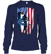 Load image into Gallery viewer, Vancouver Canucks flag ripped american flag shirt
