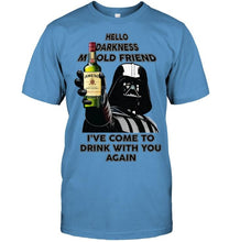 Load image into Gallery viewer, Darth vader loves Jameson Irish Whiskey Hello darkness my old friend i've come to drink with you again t shirt