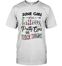 Load image into Gallery viewer, June girl with tattoos pretty eyes and thick thighs Ash T Shirt