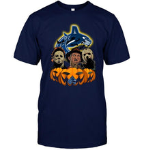 Load image into Gallery viewer, Vancouver Canucks halloween Michael Myers Freddy Krueger Jason pumpkin shirt