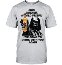 Load image into Gallery viewer, Darth vader loves Captain Morgan Rum Hello darkness my old friend i've come to drink with you again t shirt