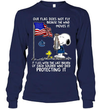 Load image into Gallery viewer, Flag does not fly because wind moves it It flies with breath of soldier died protecting it Vancouver Canucks snoopy shirt