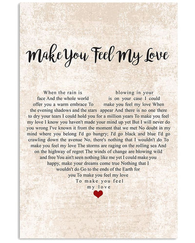 ADELE Make You Feel My Love Lyrics - Vintage Heart Song Unframed Satin Paper Poster, Framed Canvas Wall Decor