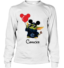 Load image into Gallery viewer, Vancouver Canucks baby yoda vacay in disneyland fan t shirt
