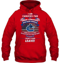 Load image into Gallery viewer, Vancouver Canucks fan Say merry christmas drink beer eat meat salute our flag if offend you I don't care shirt