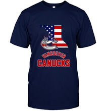 Load image into Gallery viewer, Vancouver Canucks British Columbia 4th July independence day american flag shirt