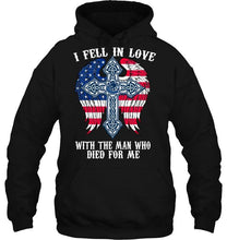 Load image into Gallery viewer, I fell in love with the man who died for me Vancouver Canucks jesus cross wings shirt