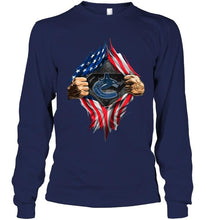 Load image into Gallery viewer, Vancouver Canucks superman ripped american flag shirt