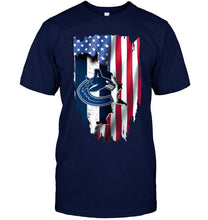 Load image into Gallery viewer, Vancouver Canucks flag ripped american flag shirt
