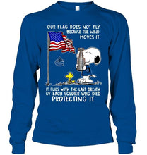 Load image into Gallery viewer, Flag does not fly because wind moves it It flies with breath of soldier died protecting it Vancouver Canucks snoopy shirt