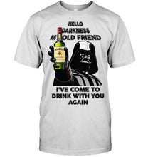 Load image into Gallery viewer, Darth vader loves Jameson Irish Whiskey Hello darkness my old friend i've come to drink with you again t shirt