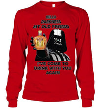 Load image into Gallery viewer, Darth vader loves Crown Royal Whisky Hello darkness my old friend i've come to drink with you again t shirt