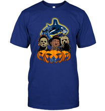 Load image into Gallery viewer, Vancouver Canucks halloween Michael Myers Freddy Krueger Jason pumpkin shirt