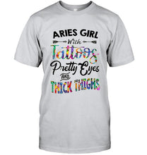 Load image into Gallery viewer, Aries girl with tattoos pretty eyes and thick thighs Ash T Shirt