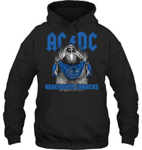 Load image into Gallery viewer, Ac dc skeleton holds Vancouver Canucks flag t shirt