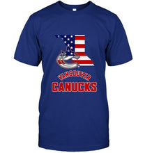 Load image into Gallery viewer, Vancouver Canucks British Columbia 4th July independence day american flag shirt