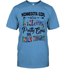 Load image into Gallery viewer, Minnesota girl tattoos pretty eyes and thick thighs White T Shirt