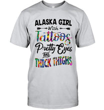 Load image into Gallery viewer, Alaska girl tattoos pretty eyes and thick thighs White T Shirt