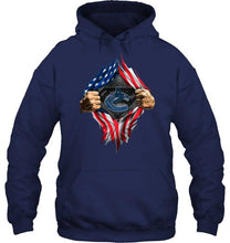 Load image into Gallery viewer, Vancouver Canucks superman ripped american flag shirt