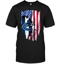 Load image into Gallery viewer, Vancouver Canucks flag ripped american flag shirt