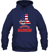 Load image into Gallery viewer, Vancouver Canucks British Columbia 4th July independence day american flag shirt