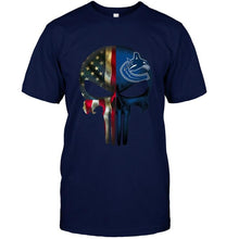 Load image into Gallery viewer, Vancouver Canucks skull american flag shirt