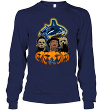 Load image into Gallery viewer, Vancouver Canucks halloween Michael Myers Freddy Krueger Jason pumpkin shirt