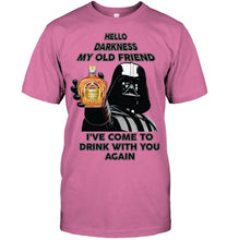 Load image into Gallery viewer, Darth vader loves Crown Royal Whisky Hello darkness my old friend i've come to drink with you again t shirt