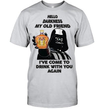 Load image into Gallery viewer, Darth vader loves Crown Royal Whisky Hello darkness my old friend i've come to drink with you again t shirt