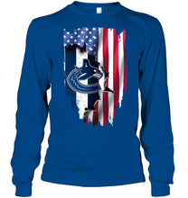 Load image into Gallery viewer, Vancouver Canucks flag ripped american flag shirt