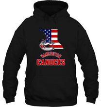 Load image into Gallery viewer, Vancouver Canucks British Columbia 4th July independence day american flag shirt