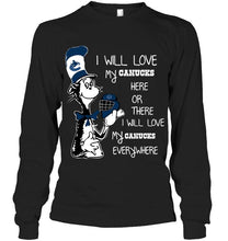 Load image into Gallery viewer, I will love my Vancouver Canucks here or there love everywhere the cat fan simpson shirt
