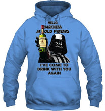 Load image into Gallery viewer, Darth vader loves Jameson Irish Whiskey Hello darkness my old friend i've come to drink with you again t shirt