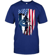 Load image into Gallery viewer, Vancouver Canucks flag ripped american flag shirt